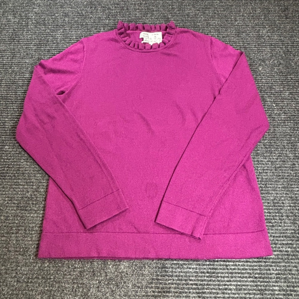 J.Crew Womens Magenta Purple Ruffle Mock Neck 100% Cotton Sweater BV341 Size M